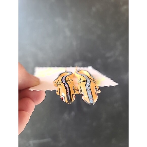 Painted Wooden Dangling Salamander Earrings Vintage Costume Jewelry NOS - Picture 4 of 10